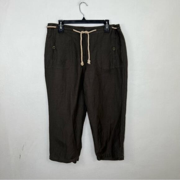 Sandro Olive Green Linen Blend High Rise Chino Cropped Pants Size 14 - Picture 1 of 13